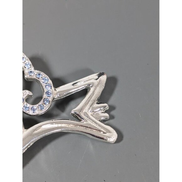 Silver Tone Angely Brooch Blue Rhinestone Christmas Winter Birthstone - Picture 4 of 7